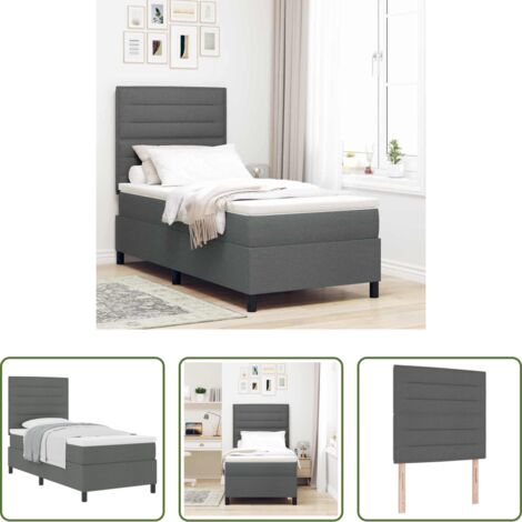 vidaXL Testiera regolabile - Letto a molle con materasso Grigio scuro 90 x 190 cm Tessuto