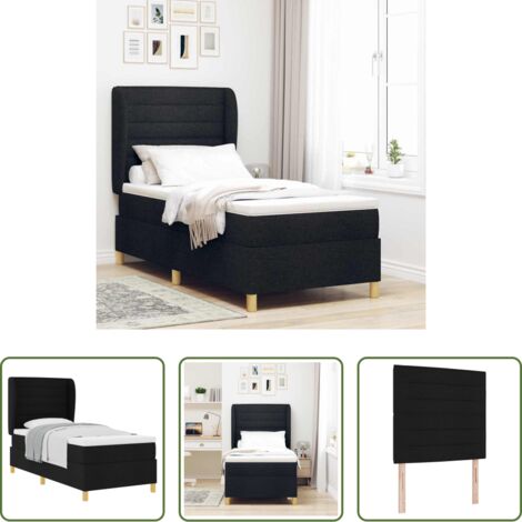 vidaXL Testiera regolabile -  Letto a molle con materasso Nero 200 x 80 cm Tessuto