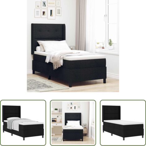 vidaXL Testiera regolabile -  Letto a molle con materasso Nero 200 x 80 cm Tessuto