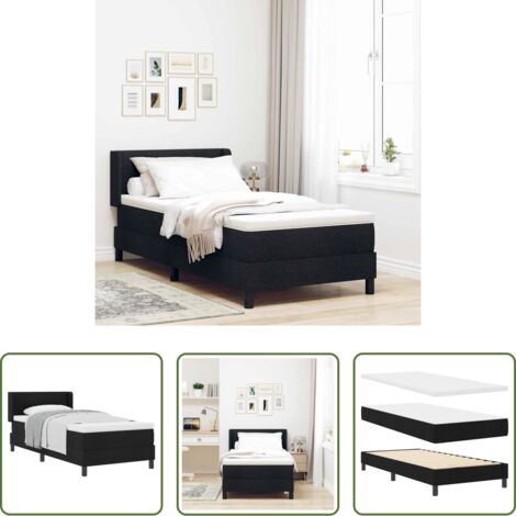vidaXL Testiera regolabile -  Letto a molle con materasso Nero 200 x 80 cm Tessuto