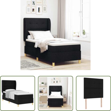 vidaXL Testiera regolabile -  Letto a molle con materasso Nero 200 x 80 cm Tessuto