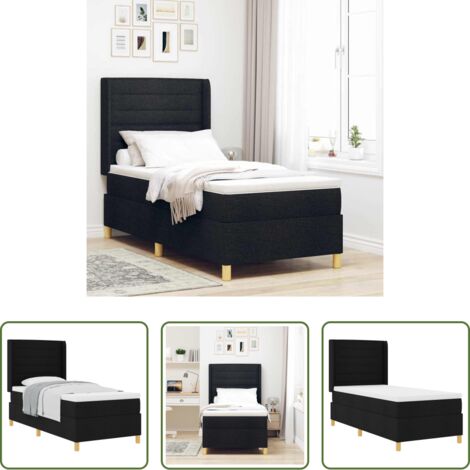 vidaXL Testiera regolabile -  Letto a molle con materasso Nero 80 x 200 cm Tessuto