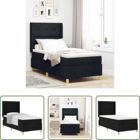 vidaXL Testiera regolabile -  Letto a molle con materasso Nero 80 x 200 cm Tessuto