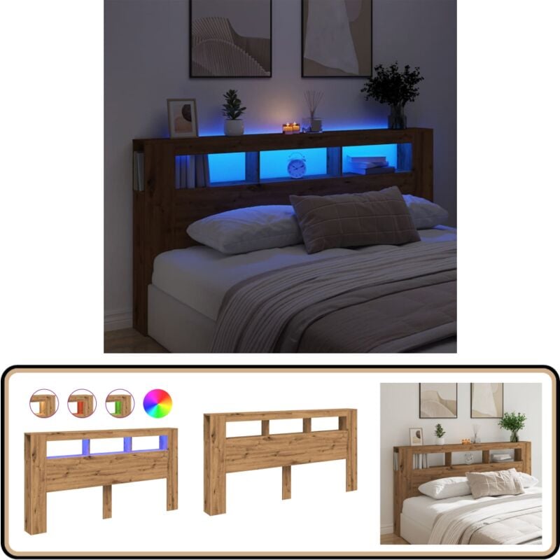 Vidaxl - Tête de lit à led chêne artisanal 200x18,5x103,5 cm