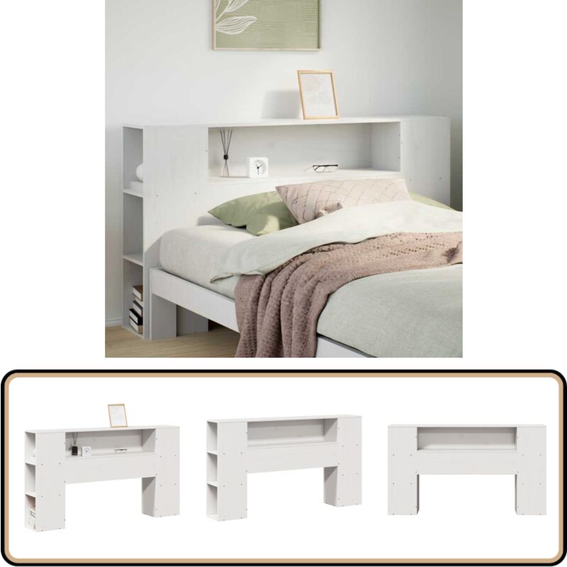 Tête de lit avec rangement blanc 150 cm bois massif de pin - Vidaxl