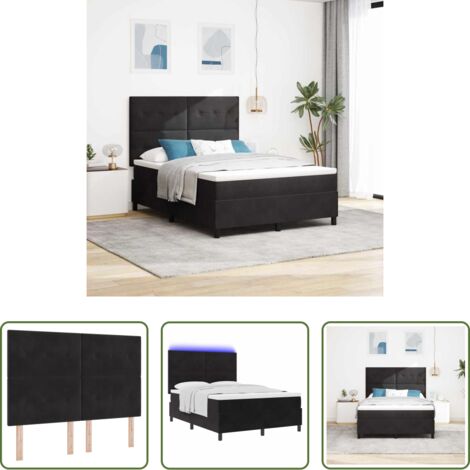 vidaXL Tête de lit réglable -  Lit à ressort LED avec matelas Noir 140 x 190 cm Velours