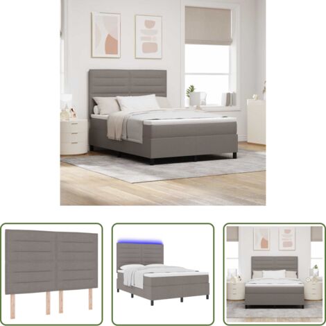 vidaXL Tête de lit réglable -  Lit à ressorts avec matelas avec LED Taupe 140 x 190 cm tissu