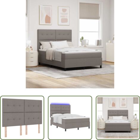 vidaXL Tête de lit réglable -  Lit à ressorts avec matelas avec LED Taupe 140 x 200 cm tissu