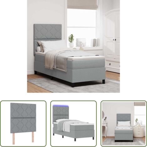 vidaXL Tête de lit réglable -  Lit à ressorts avec matelas Gris clair 80 x 200 cm tissu
