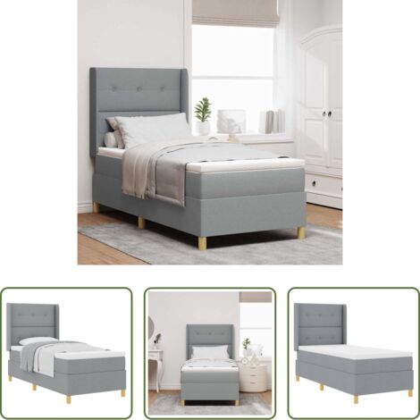 vidaXL Tête de lit réglable -  Lit à ressorts avec matelas Gris clair 80 x 200 cm tissu