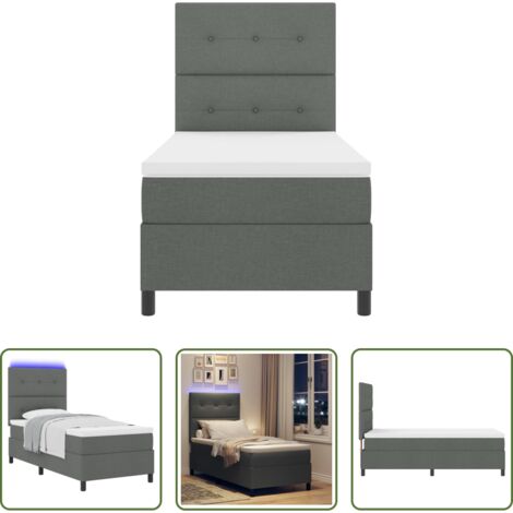 vidaXL Tête de lit réglable -  Lit à ressorts avec matelas Gris foncé 80 x 200 cm tissu