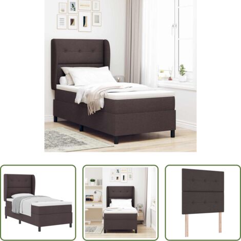 vidaXL Tête de lit réglable -  Lit à ressorts avec matelas Marron foncé 80 x 200 cm tissu