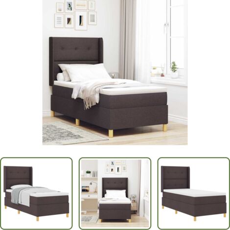 vidaXL Tête de lit réglable -  Lit à ressorts avec matelas Marron foncé 80 x 200 cm tissu