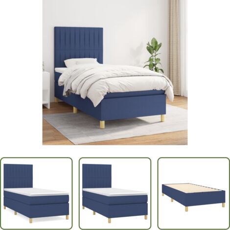 vidaXL Tête de lit réglable -  Sommier à lattes de lit avec matelas Bleu 90x200 cm Tissu
