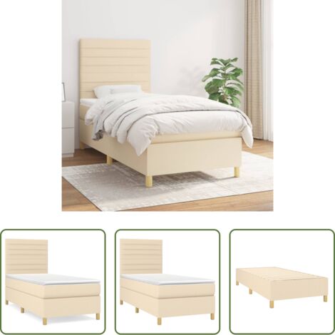 vidaXL Tête de lit réglable -  Sommier à lattes de lit avec matelas Crème 100x200 cm Tissu