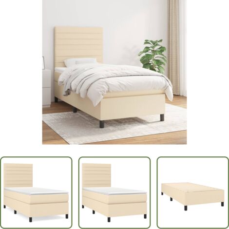 vidaXL Tête de lit réglable -  Sommier à lattes de lit avec matelas Crème 100x200 cm Tissu