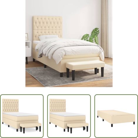 vidaXL Tête de lit réglable -  Sommier à lattes de lit avec matelas Crème 100x200 cm Tissu