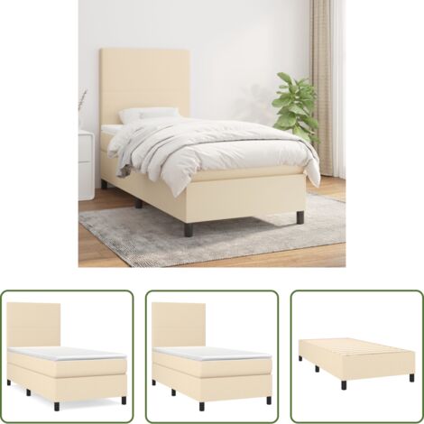 vidaXL Tête de lit réglable -  Sommier à lattes de lit avec matelas Crème 100x200 cm Tissu