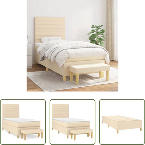 vidaXL Tête de lit réglable -  Sommier à lattes de lit avec matelas Crème 90x200 cm Tissu