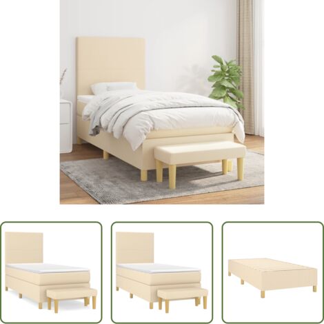 vidaXL Tête de lit réglable -  Sommier à lattes de lit avec matelas Crème 90x200 cm Tissu