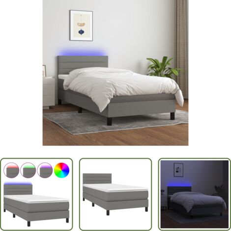vidaXL Tête de lit réglable -  Sommier à lattes de lit avec matelas et LED Gris foncé 80x200cm