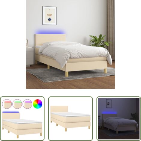 vidaXL Tête de lit réglable -  Sommier à lattes de lit avec matelas LED Crème 100x200 cm Tissu