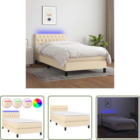 vidaXL Tête de lit réglable -  Sommier à lattes de lit avec matelas LED Crème 100x200 cm Tissu