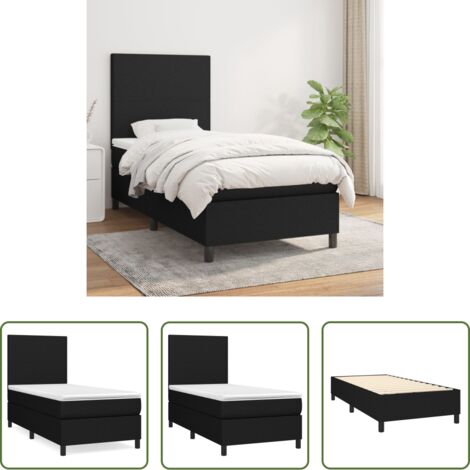 vidaXL Tête de lit réglable -  Sommier à lattes de lit avec matelas Noir 100x200 cm Tissu