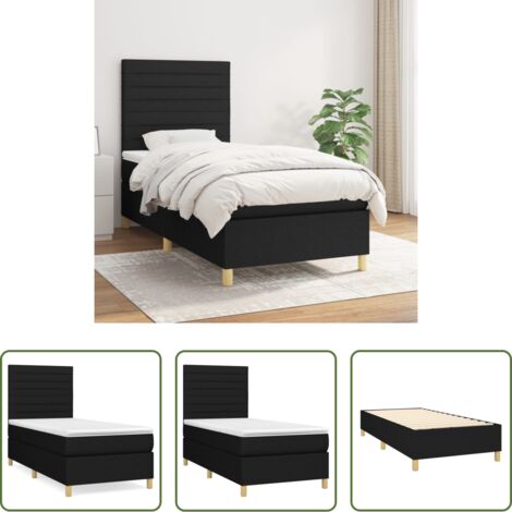 vidaXL Tête de lit réglable -  Sommier à lattes de lit avec matelas Noir 90x190 cm Tissu