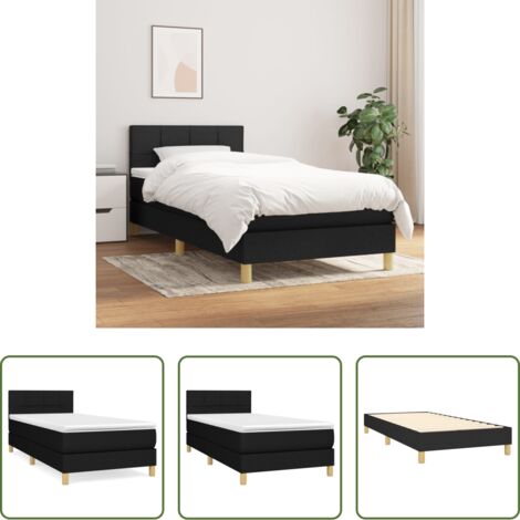 vidaXL Tête de lit réglable -  Sommier à lattes de lit avec matelas Noir 90x200 cm Tissu