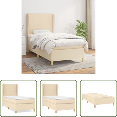 vidaXL Tête de lit réglable -  Sommier à lattes de lit et matelas Crème 90x190 cm Tissu