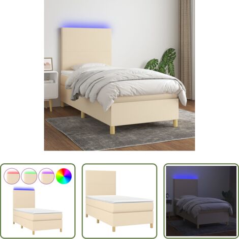 vidaXL Tête de lit réglable -  Sommier à lattes de lit et matelas et LED Crème 90x190 cm Tissu