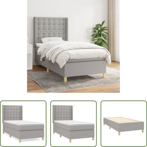 vidaXL Tête de lit réglable -  Sommier à lattes de lit et matelas Gris clair 90x190 cm Tissu