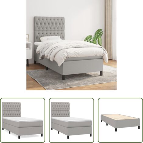 vidaXL Tête de lit réglable -  Sommier à lattes de lit et matelas Gris clair 90x190 cm Tissu
