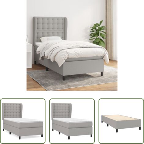 vidaXL Tête de lit réglable -  Sommier à lattes de lit et matelas Gris clair 90x190 cm Tissu
