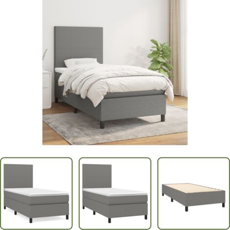 vidaXL Tête de lit réglable -  Sommier à lattes de lit et matelas Gris foncé 90x190 cm Tissu