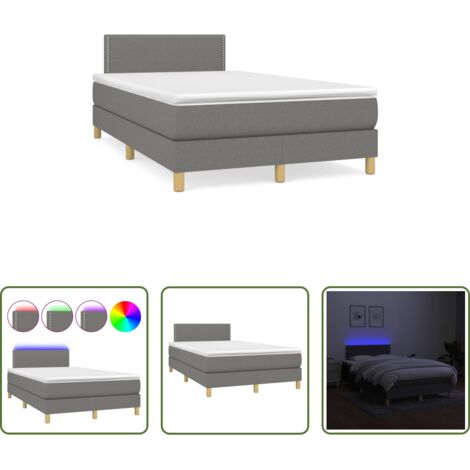 vidaXL Tête de lit réglable -  Sommier à lattes de lit matelas LED gris foncé 120x190 cm tissu