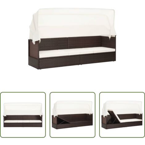 vidaXL Tettuccio -  Divano da Giardino con Tettoia in Polyrattan Marrone