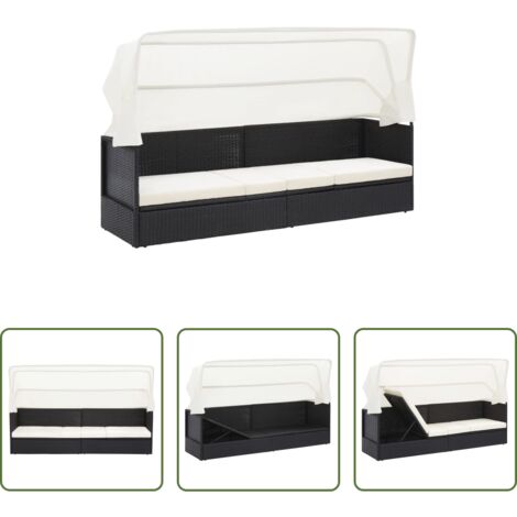 vidaXL Tettuccio -  Divano da Giardino con Tettoia in Polyrattan Nero