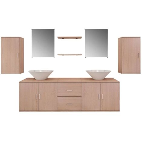 Bathroom Furniture and Basin Set Nine Piece Beige