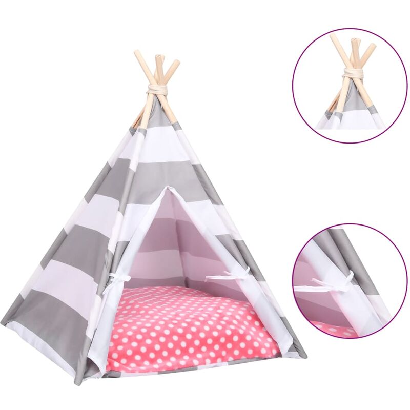 

Tienda tipi de gato y bolsa piel de melocotón rayas 60x60x70 cm - Gris - Vidaxl