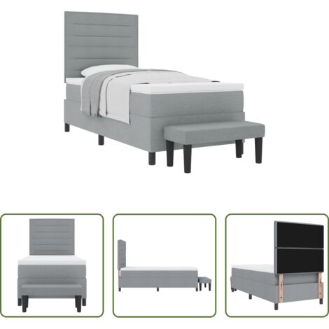 vidaXL Tissu de qualité -  Lit à ressorts avec matelas Gris clair 80 x 200 cm tissu