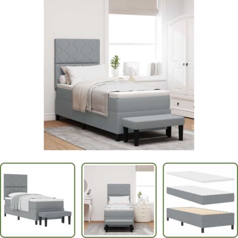 vidaXL Tissu de qualité -  Lit à ressorts avec matelas Gris clair 80 x 200 cm tissu