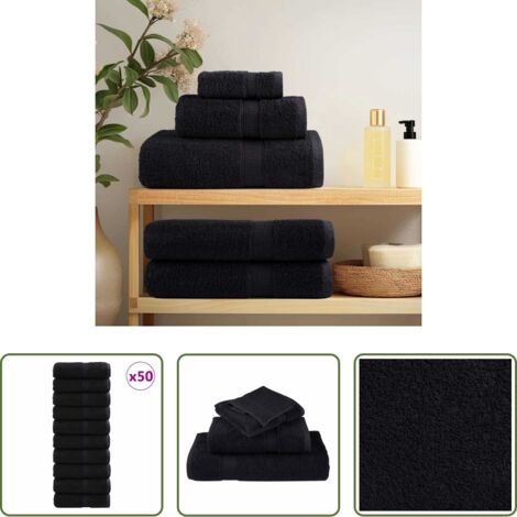 vidaXL Toalla de algodón -  Toalla de Invitado SOLUND 50 pcs Negro 30 x 50 cm 550 gsm