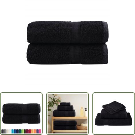 vidaXL Toallas de algodón -  Toallas de invitados SOLUND 2 uds negro 30x50 cm 600 gsm
