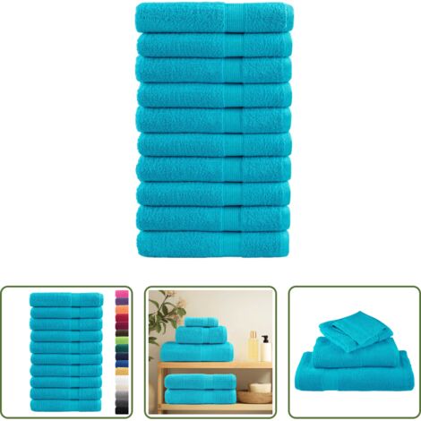 vidaXL Toallas de algodón -  Toallas premium SOLUND 10 unidades turquesa 100x200 cm 600 gsm