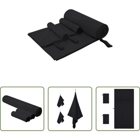 vidaXL Toallas de poliamida -  Set de Toallas de Deportes 3 pcs Negro Poliéster y Poliamida