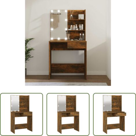 vidaXL Tocador asimétrico -  Tocador con LED roble marrón 74,5x40x141 cm