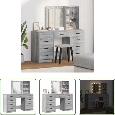vidaXL Tocador con cajón -  Mesa de tocador con cajón 3 pcs Gris 40 x 41 x 135 cm