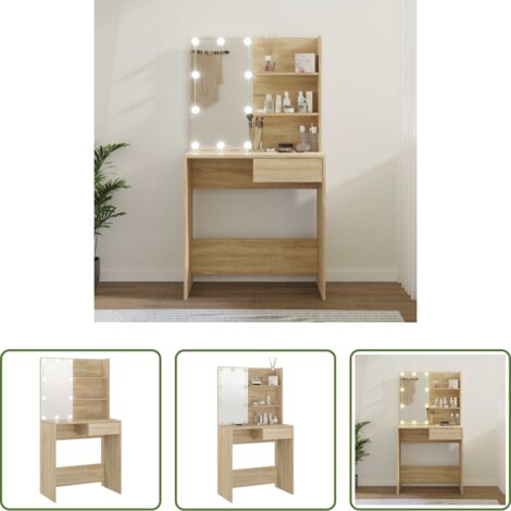 vidaXL Tocador con espejo -  Tocador con LED color roble Sonoma 74,5x40x141 cm
